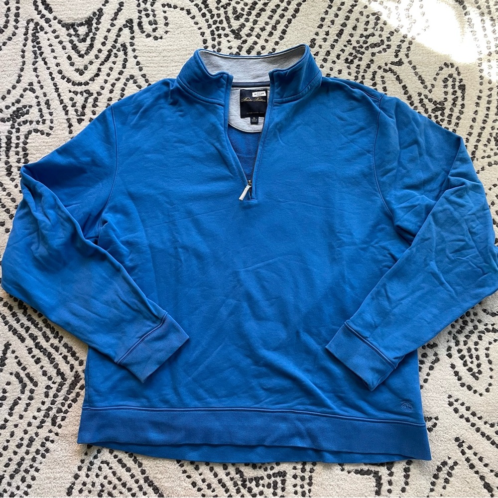 BROOKS BROTHERS 100% Cotton Quarter Zip Sweater, Blue, XL